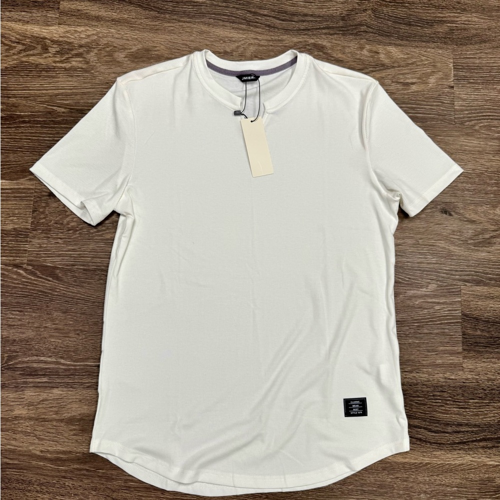 JMIERR White Ribbed Curved Hem Short Sleeve T-Shirt Size L NWT